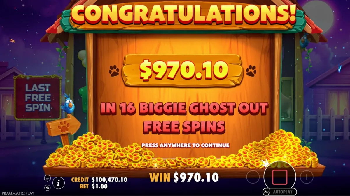 Tampilan visual slot The Big Dog House dengan karakter anjing lucu dan latar belakang halaman belakang yang cerah.
